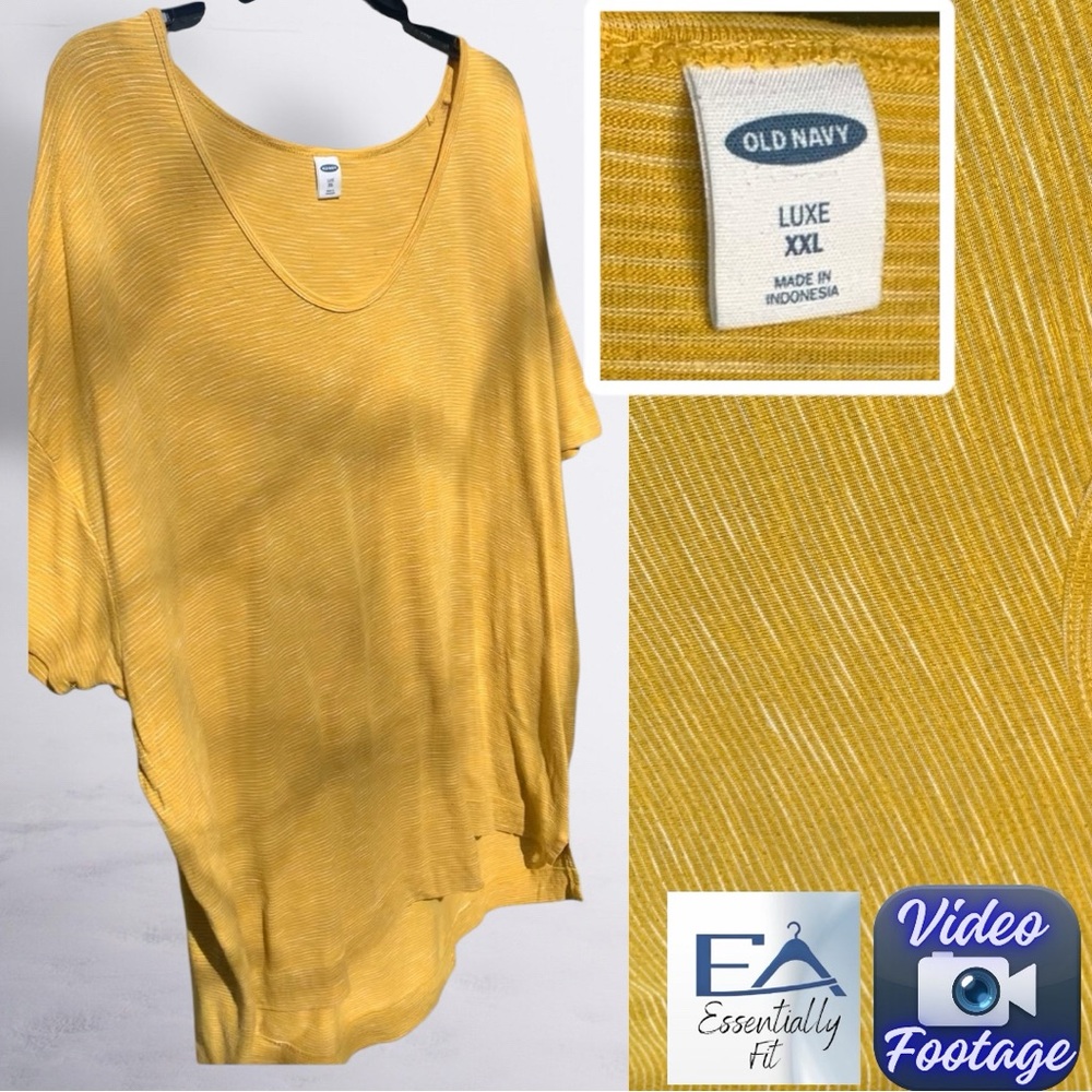 Old Navy XXL Mustard Yellow Striped Oversized Scoop Neck T-Shirt  Boho Casual